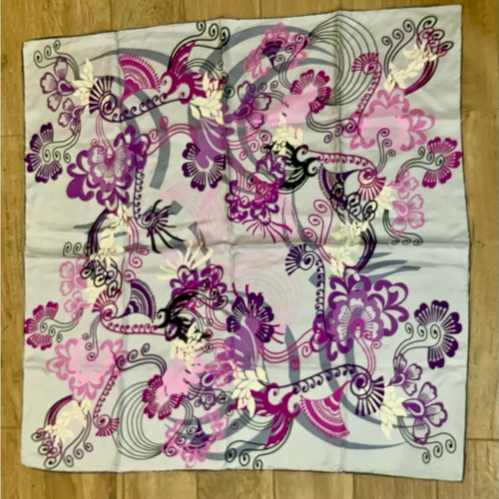 Elegant Purple and Pink Floral 100% Silk Scarf